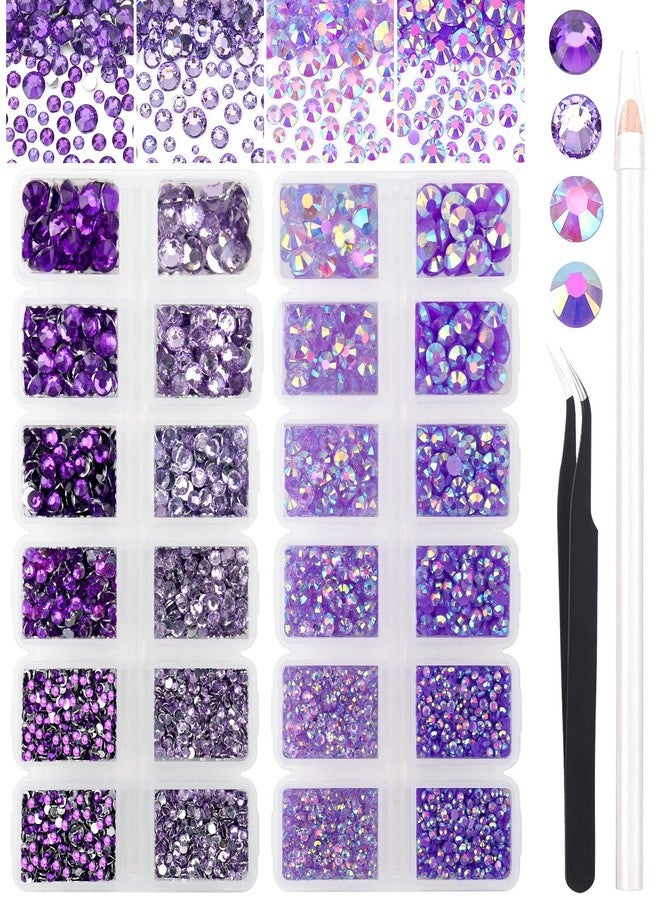 AUREHEN 15000PCs 2-6MM Purple Series Resin Flat Back Rhinestones, Round Non Hotfix Jelly & Silver Bottom Resin Rhinestones Nail Gems Stones with Tweezer & Picker Pen for Nail Art Tumblers & DIY Crafts - Image 1